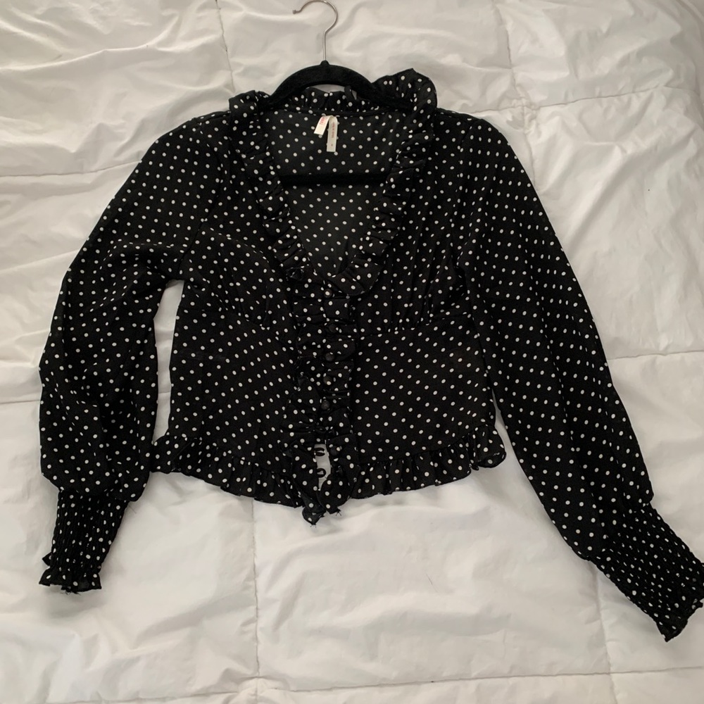 Flowy polka dot chiffon blouse top